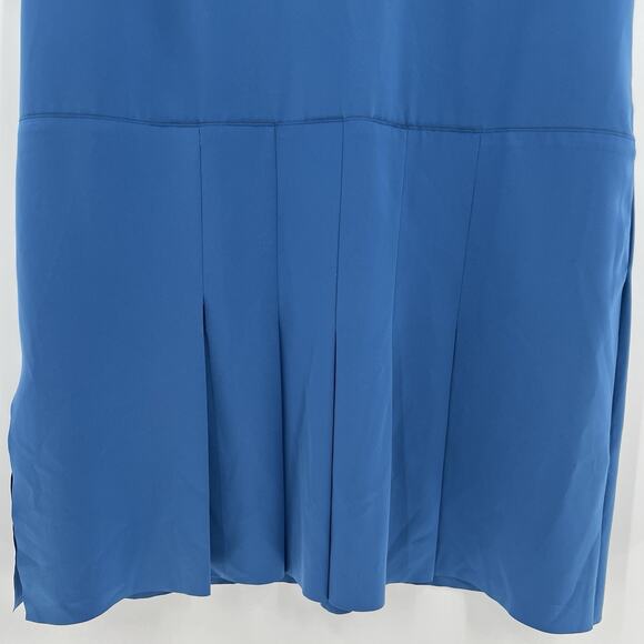 Akris Punto Drop Waist Pleated Front Mini Dress Blue Short Sleeves Zip Size 12 - Picture 5 of 12